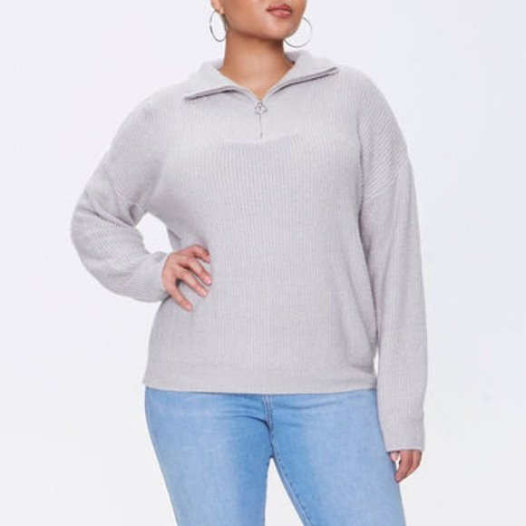 Forever21+ gray half zip knit mock neck plus size - Picture 1 of 8